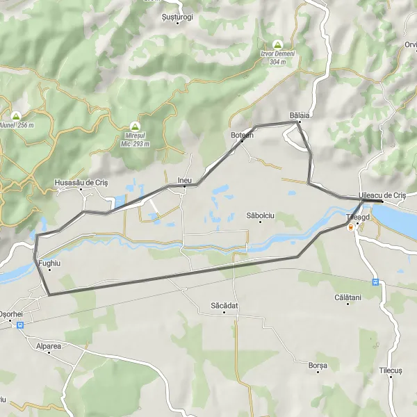 Map miniature of "Tileagd to Uileacu de Criș" cycling inspiration in Nord-Vest, Romania. Generated by Tarmacs.app cycling route planner