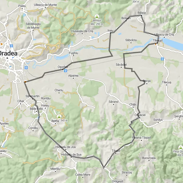 Map miniature of "Tileagd to Hidișelu de Sus" cycling inspiration in Nord-Vest, Romania. Generated by Tarmacs.app cycling route planner