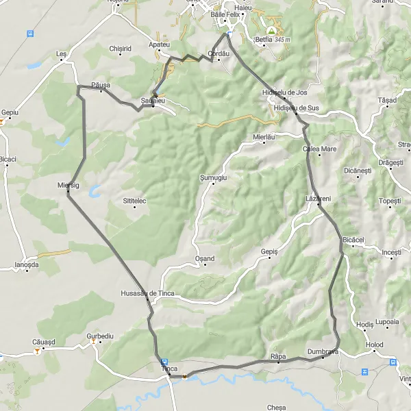 Map miniature of "Scenic Road Cycling Tour to Șauaieu" cycling inspiration in Nord-Vest, Romania. Generated by Tarmacs.app cycling route planner