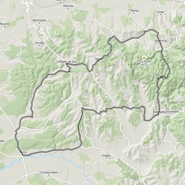 Map miniature of "The Hidișelu De Sus Challenge" cycling inspiration in Nord-Vest, Romania. Generated by Tarmacs.app cycling route planner