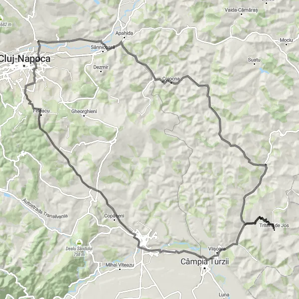 Map miniature of "Transylvanian Highlights" cycling inspiration in Nord-Vest, Romania. Generated by Tarmacs.app cycling route planner