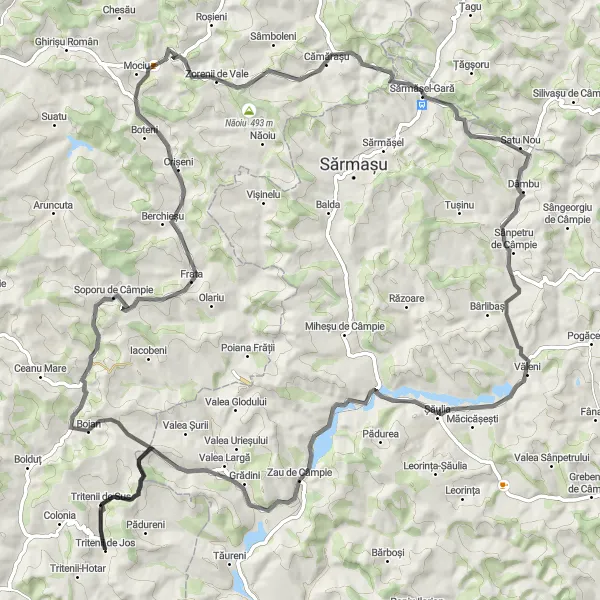 Map miniature of "Challenging Road Cycling Route with Beautiful Views" cycling inspiration in Nord-Vest, Romania. Generated by Tarmacs.app cycling route planner