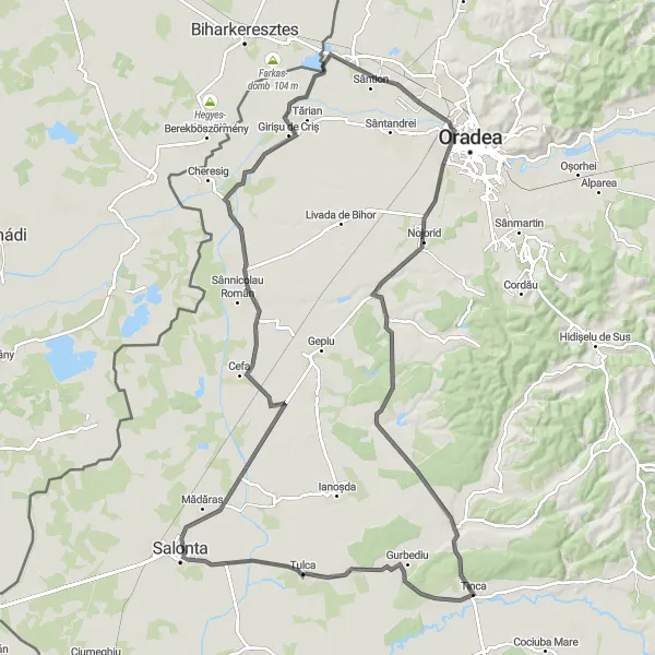 Map miniature of "Southern Adventure" cycling inspiration in Nord-Vest, Romania. Generated by Tarmacs.app cycling route planner