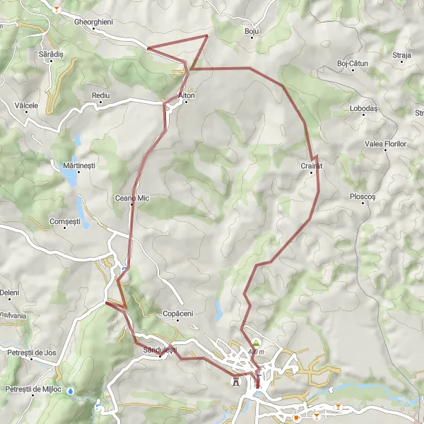 Map miniature of "Săndulești and Crairât Gravel Route" cycling inspiration in Nord-Vest, Romania. Generated by Tarmacs.app cycling route planner