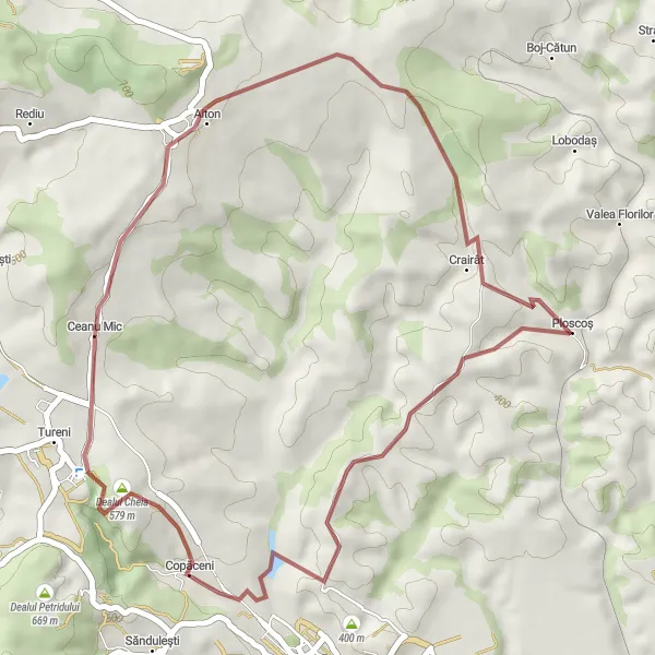 Map miniature of "Ceanu Mic Gravel Ride" cycling inspiration in Nord-Vest, Romania. Generated by Tarmacs.app cycling route planner