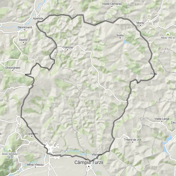 Map miniature of "Road Adventure to Frata" cycling inspiration in Nord-Vest, Romania. Generated by Tarmacs.app cycling route planner