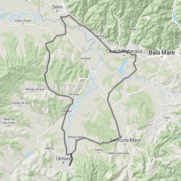 Map miniature of "Fărcașa Loop" cycling inspiration in Nord-Vest, Romania. Generated by Tarmacs.app cycling route planner