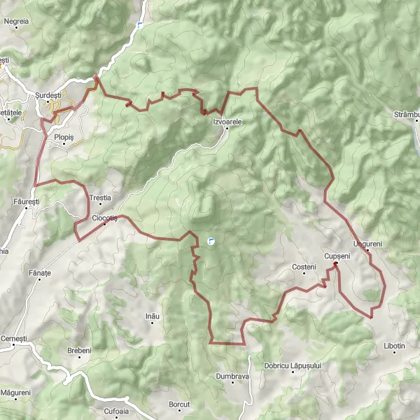 Map miniature of "Serene Villages and Scenic Trails" cycling inspiration in Nord-Vest, Romania. Generated by Tarmacs.app cycling route planner