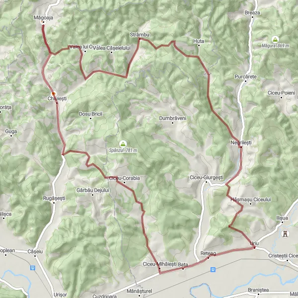 Map miniature of "Uriu - Bața Gravel Adventure" cycling inspiration in Nord-Vest, Romania. Generated by Tarmacs.app cycling route planner