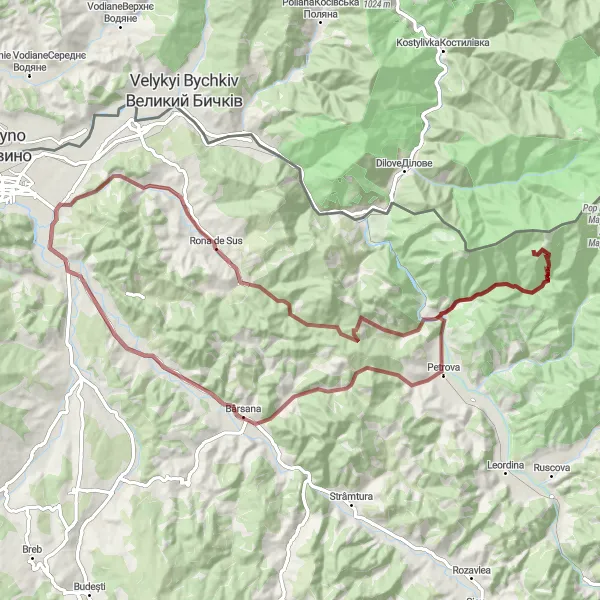 Map miniature of "The Magerei Forest Gravel Adventure" cycling inspiration in Nord-Vest, Romania. Generated by Tarmacs.app cycling route planner