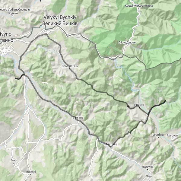 Map miniature of "The Bucium-Drăgănești Scenic Road" cycling inspiration in Nord-Vest, Romania. Generated by Tarmacs.app cycling route planner