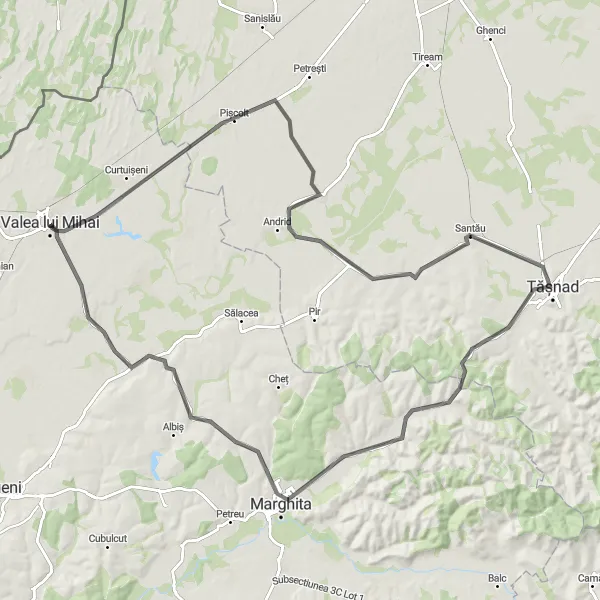 Map miniature of "Valea lui Mihai Grand Tour" cycling inspiration in Nord-Vest, Romania. Generated by Tarmacs.app cycling route planner