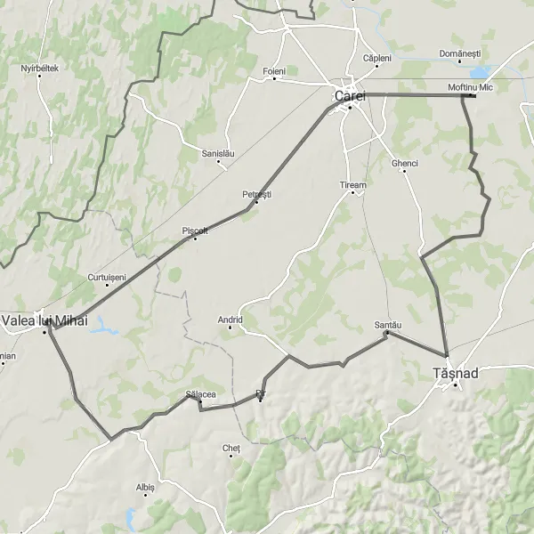 Map miniature of "Valea lui Mihai Countryside Ride" cycling inspiration in Nord-Vest, Romania. Generated by Tarmacs.app cycling route planner