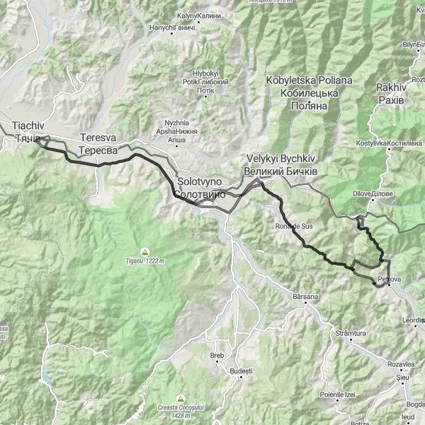 Map miniature of "The Enchanting Izei Valley" cycling inspiration in Nord-Vest, Romania. Generated by Tarmacs.app cycling route planner