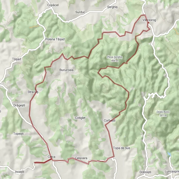 Map miniature of "The Gravel Adventure" cycling inspiration in Nord-Vest, Romania. Generated by Tarmacs.app cycling route planner