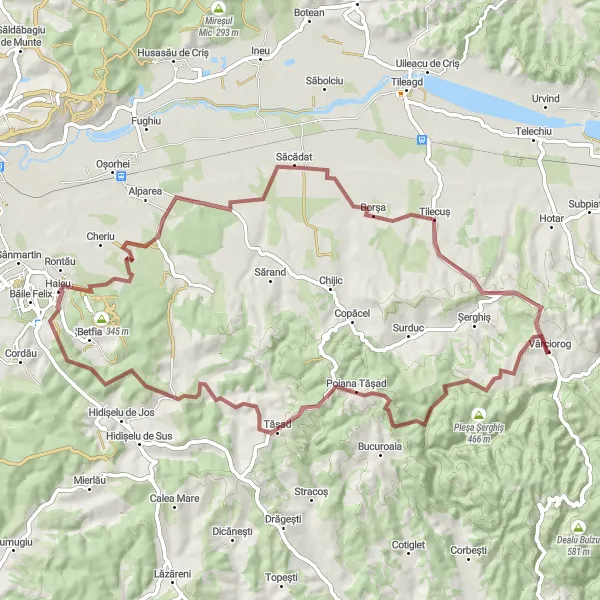 Map miniature of "The Scenic Gravel Route" cycling inspiration in Nord-Vest, Romania. Generated by Tarmacs.app cycling route planner