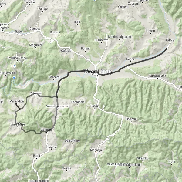 Map miniature of "Scenic Road Ride" cycling inspiration in Nord-Vest, Romania. Generated by Tarmacs.app cycling route planner