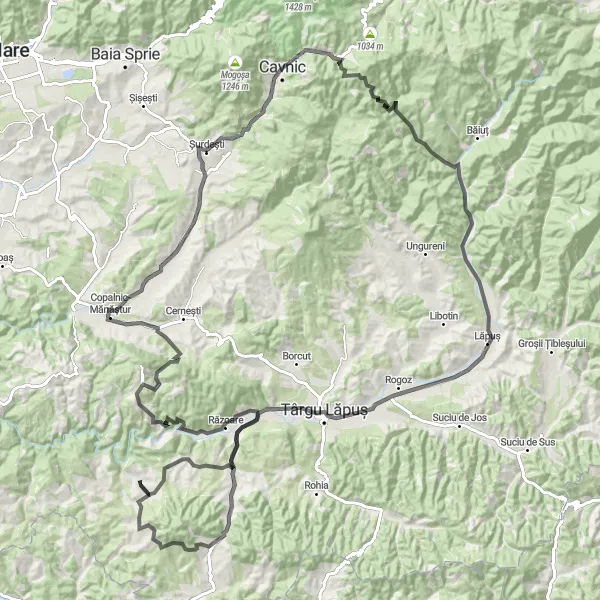 Map miniature of "Discover Hidden Gems" cycling inspiration in Nord-Vest, Romania. Generated by Tarmacs.app cycling route planner