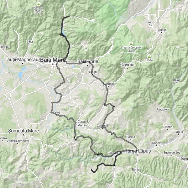 Map miniature of "The Mountain Adventure" cycling inspiration in Nord-Vest, Romania. Generated by Tarmacs.app cycling route planner