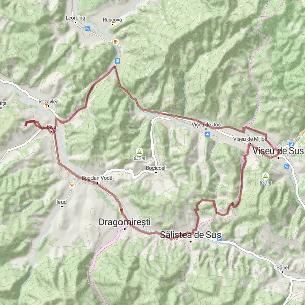 Map miniature of "The Gravel Adventure" cycling inspiration in Nord-Vest, Romania. Generated by Tarmacs.app cycling route planner