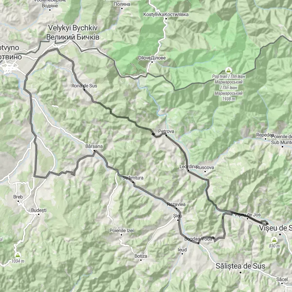 Map miniature of "Bocicoel Circular Road Route" cycling inspiration in Nord-Vest, Romania. Generated by Tarmacs.app cycling route planner