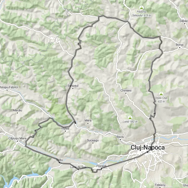 Map miniature of "The Cluj-Napoca Explorer" cycling inspiration in Nord-Vest, Romania. Generated by Tarmacs.app cycling route planner