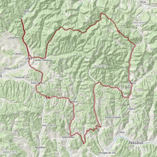 Map miniature of "Gravel Adventure in Zagrei" cycling inspiration in Nord-Vest, Romania. Generated by Tarmacs.app cycling route planner