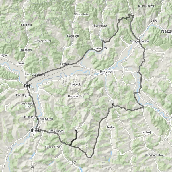 Map miniature of "The Transylvania Adventure" cycling inspiration in Nord-Vest, Romania. Generated by Tarmacs.app cycling route planner