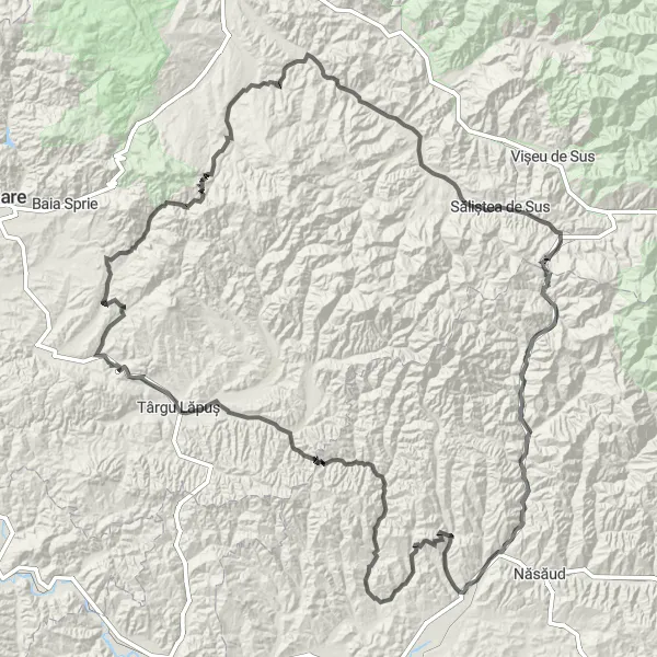 Map miniature of "The Ultimate Transylvanian Cycling Challenge" cycling inspiration in Nord-Vest, Romania. Generated by Tarmacs.app cycling route planner