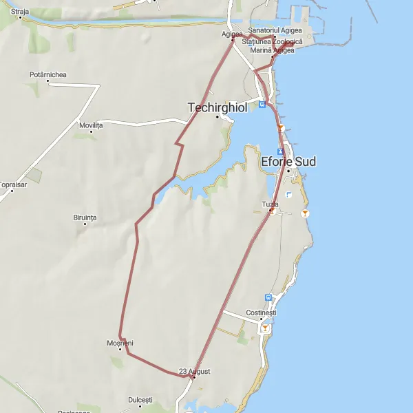 Map miniature of "Eforie Nord and Agigea Gravel Escape" cycling inspiration in Sud-Est, Romania. Generated by Tarmacs.app cycling route planner