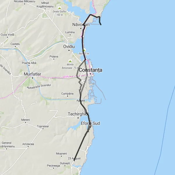 Map miniature of "Coastal Charm" cycling inspiration in Sud-Est, Romania. Generated by Tarmacs.app cycling route planner