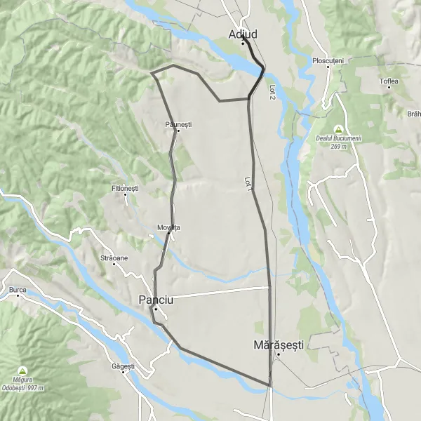 Map miniature of "The Haret Challenge" cycling inspiration in Sud-Est, Romania. Generated by Tarmacs.app cycling route planner