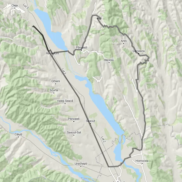 Map miniature of "Sascut Circuit" cycling inspiration in Sud-Est, Romania. Generated by Tarmacs.app cycling route planner