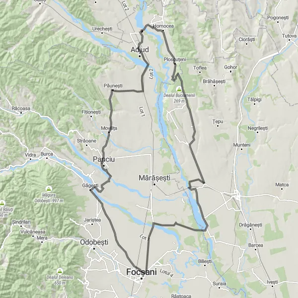 Map miniature of "Buciumenii Hill Challenge" cycling inspiration in Sud-Est, Romania. Generated by Tarmacs.app cycling route planner