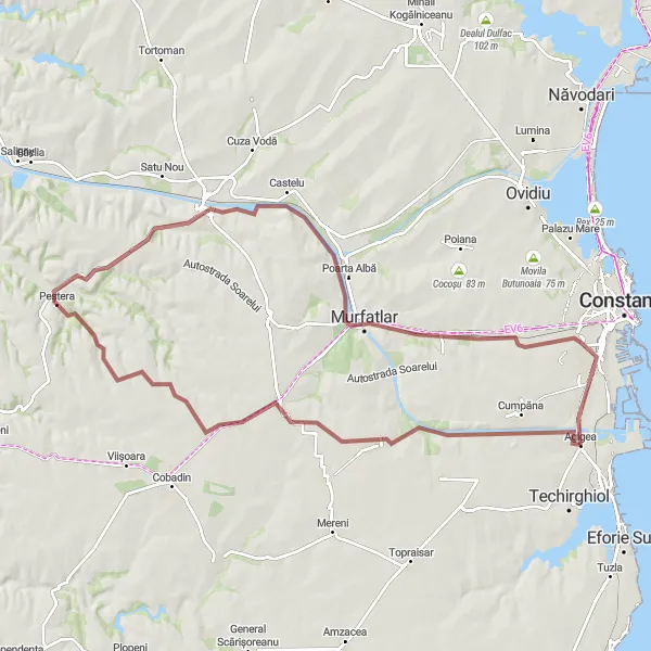 Map miniature of "Agigea to Lazu and Back" cycling inspiration in Sud-Est, Romania. Generated by Tarmacs.app cycling route planner