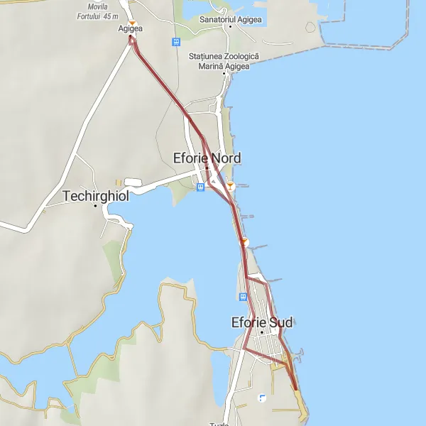 Map miniature of "Eforie Nord Short Gravel Loop" cycling inspiration in Sud-Est, Romania. Generated by Tarmacs.app cycling route planner