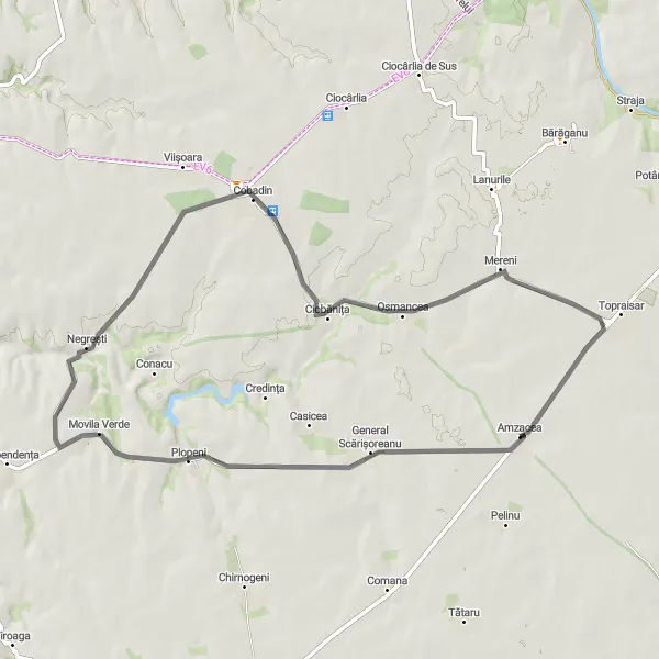 Map miniature of "Rural Landscapes and Charming Villages" cycling inspiration in Sud-Est, Romania. Generated by Tarmacs.app cycling route planner