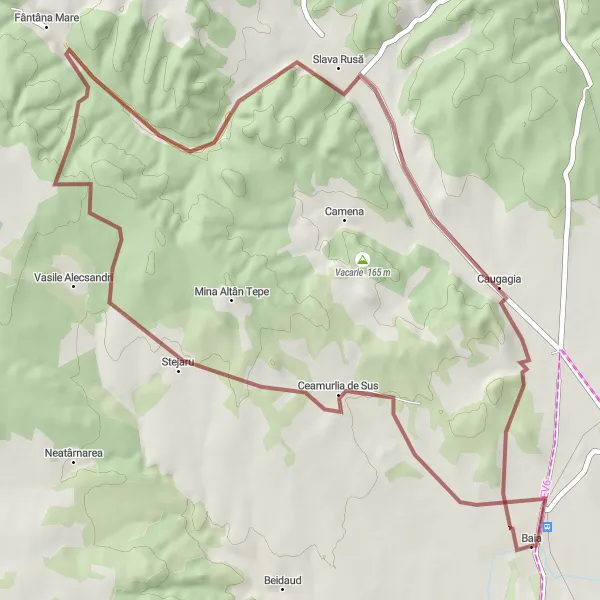 Map miniature of "Baia to Dealul Ieniceri via Slava Rusă" cycling inspiration in Sud-Est, Romania. Generated by Tarmacs.app cycling route planner