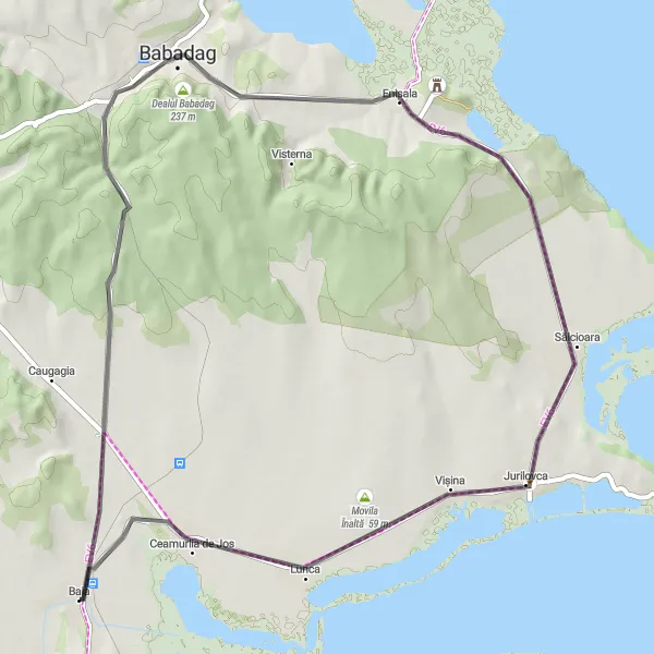 Map miniature of "The Coastal Beauty" cycling inspiration in Sud-Est, Romania. Generated by Tarmacs.app cycling route planner