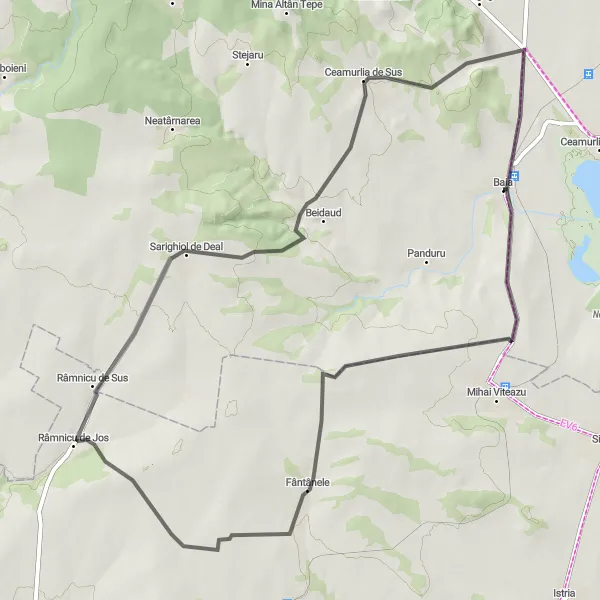 Map miniature of "Baia to Dealul Ieniceri via Fântânele" cycling inspiration in Sud-Est, Romania. Generated by Tarmacs.app cycling route planner