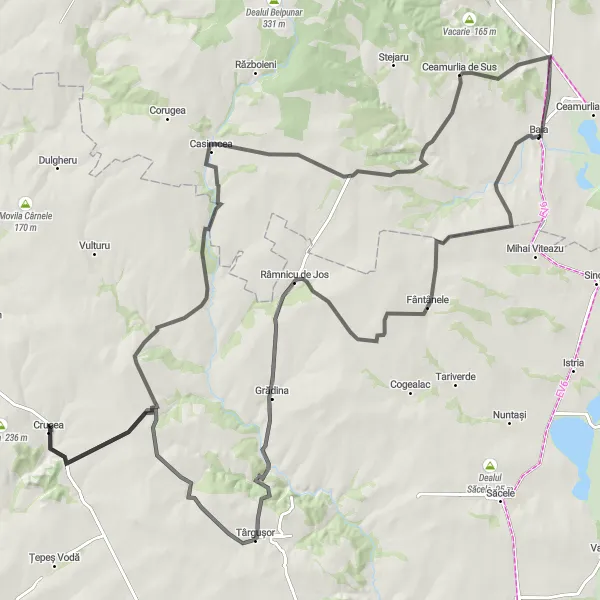 Map miniature of "Baia - Distinctive Cycling Route in Sud-Est, Romania" cycling inspiration in Sud-Est, Romania. Generated by Tarmacs.app cycling route planner