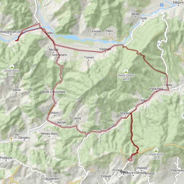 Map miniature of "Viperești and Gura Bâscei Gravel Adventure" cycling inspiration in Sud-Est, Romania. Generated by Tarmacs.app cycling route planner