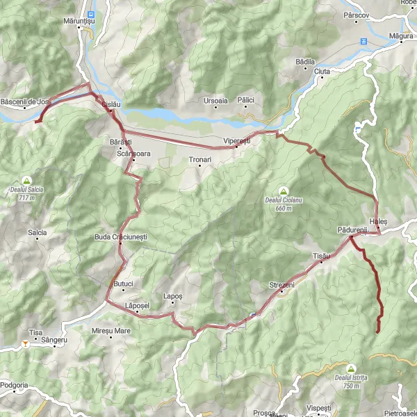 Map miniature of "Viperești and Cislău Gravel Escape" cycling inspiration in Sud-Est, Romania. Generated by Tarmacs.app cycling route planner