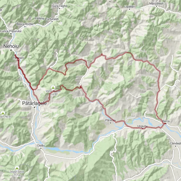 Map miniature of "Gravel Adventure" cycling inspiration in Sud-Est, Romania. Generated by Tarmacs.app cycling route planner