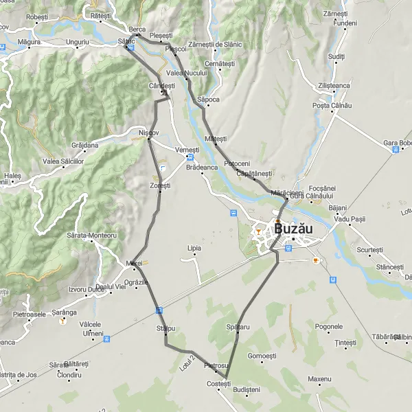 Map miniature of "Berca Scenic Loop" cycling inspiration in Sud-Est, Romania. Generated by Tarmacs.app cycling route planner