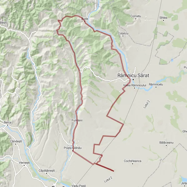 Map miniature of "Fundeni Adventure" cycling inspiration in Sud-Est, Romania. Generated by Tarmacs.app cycling route planner