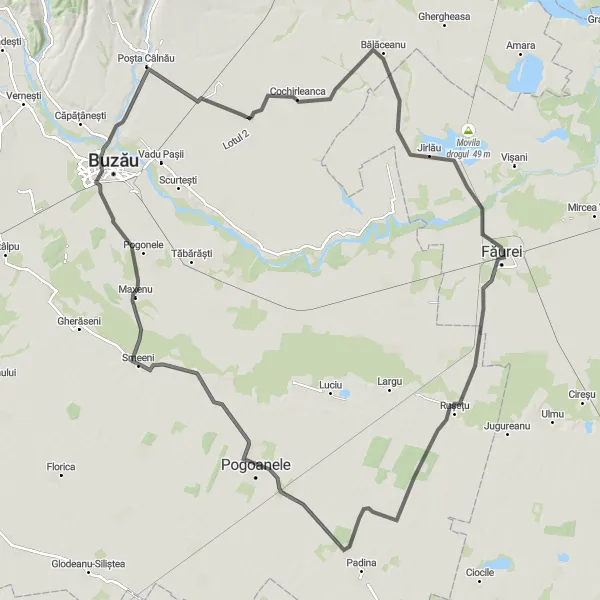 Map miniature of "Surdila-Greci to Bl. C 7 Road Route" cycling inspiration in Sud-Est, Romania. Generated by Tarmacs.app cycling route planner