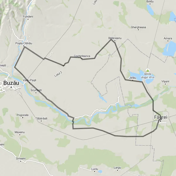 Map miniature of "Surdila-Greci to Potârnichești Road Route" cycling inspiration in Sud-Est, Romania. Generated by Tarmacs.app cycling route planner