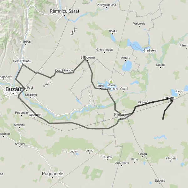 Map miniature of "Ianca Circuit" cycling inspiration in Sud-Est, Romania. Generated by Tarmacs.app cycling route planner