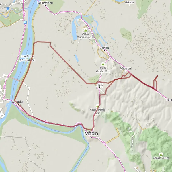 Map miniature of "Ancient Ruins and Mountain Passes" cycling inspiration in Sud-Est, Romania. Generated by Tarmacs.app cycling route planner